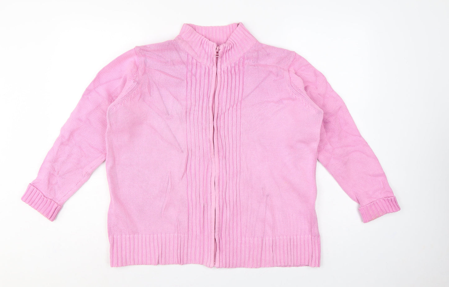 EWM Women Pink Size 18 Full Zip High Neck Cotton Knit Jumper
