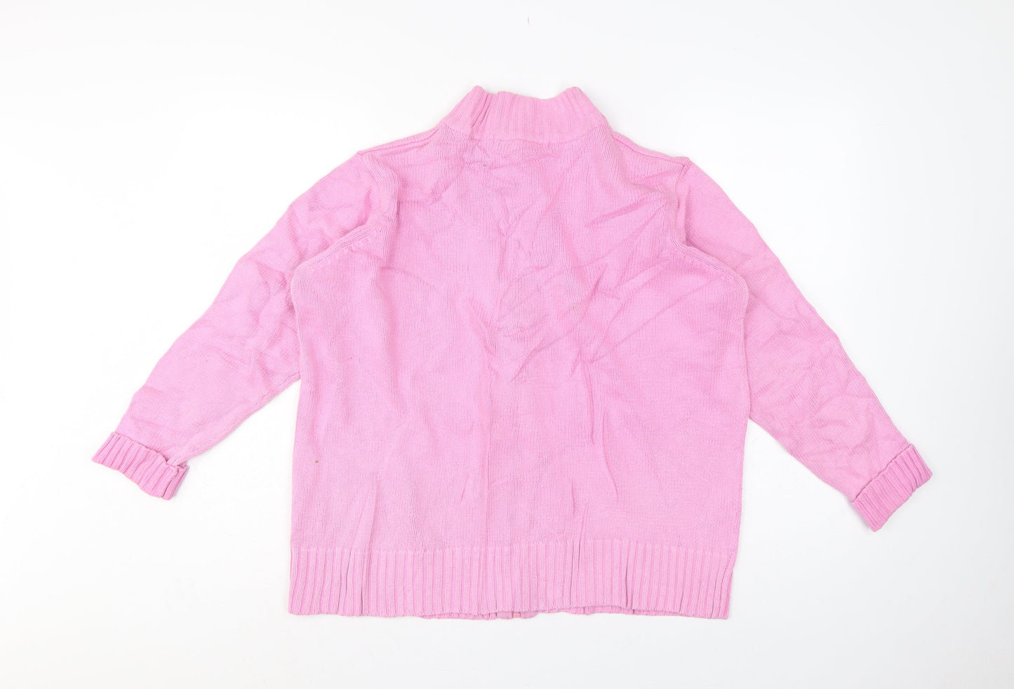 EWM Women Pink Size 18 Full Zip High Neck Cotton Knit Jumper