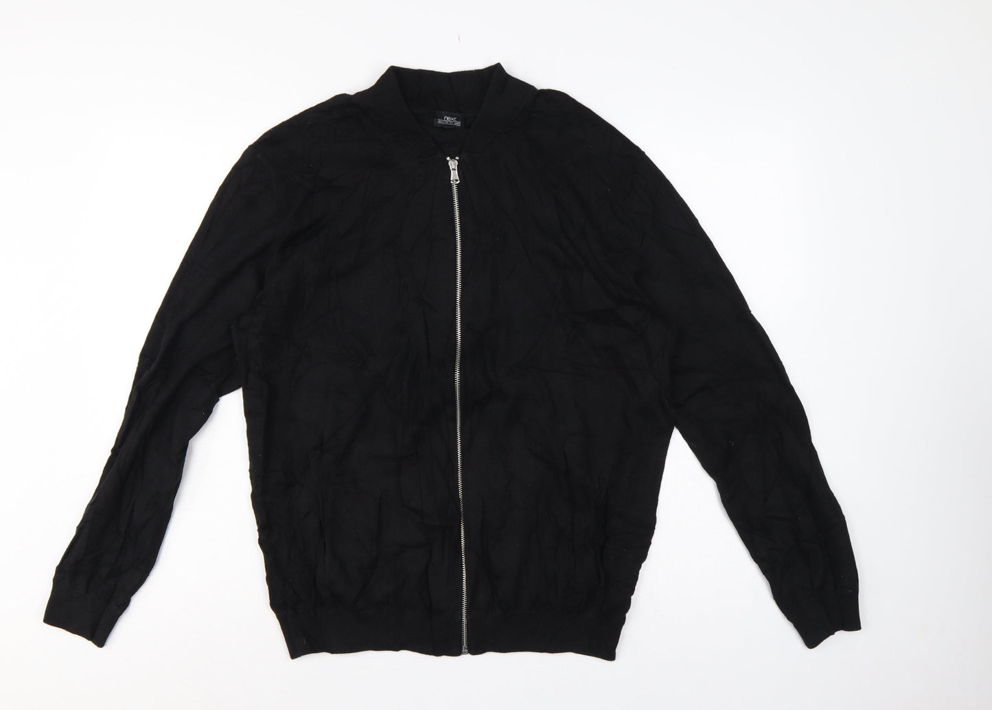 Next Men’s Black L Full Zip Cable-Knit Cotton Jumper