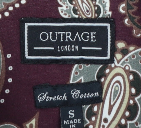 Outrage London Men's Red Paisley Stretch Cotton Slim Shirt S