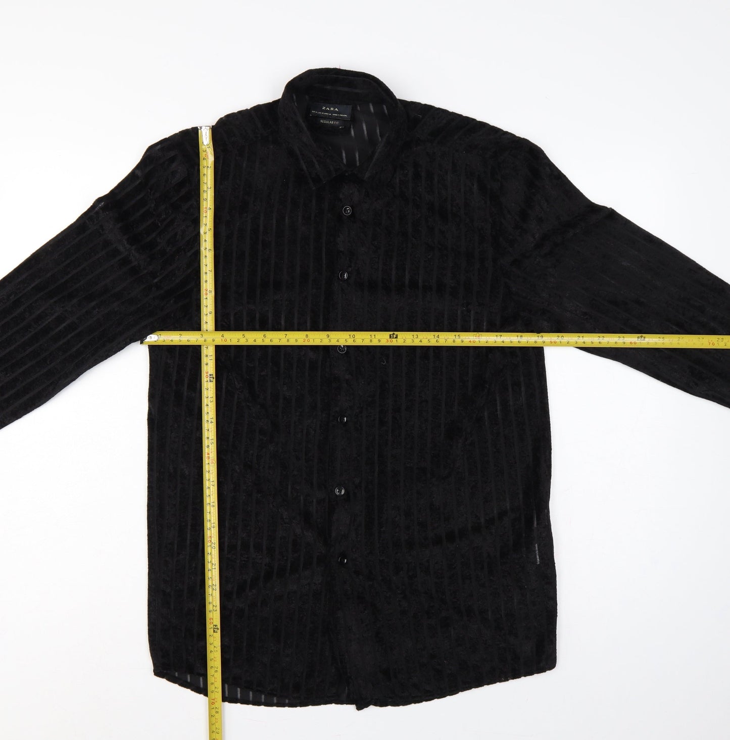 Zara Unisex Black M Velvet Stripe Button-Up Shirt Regular Fit