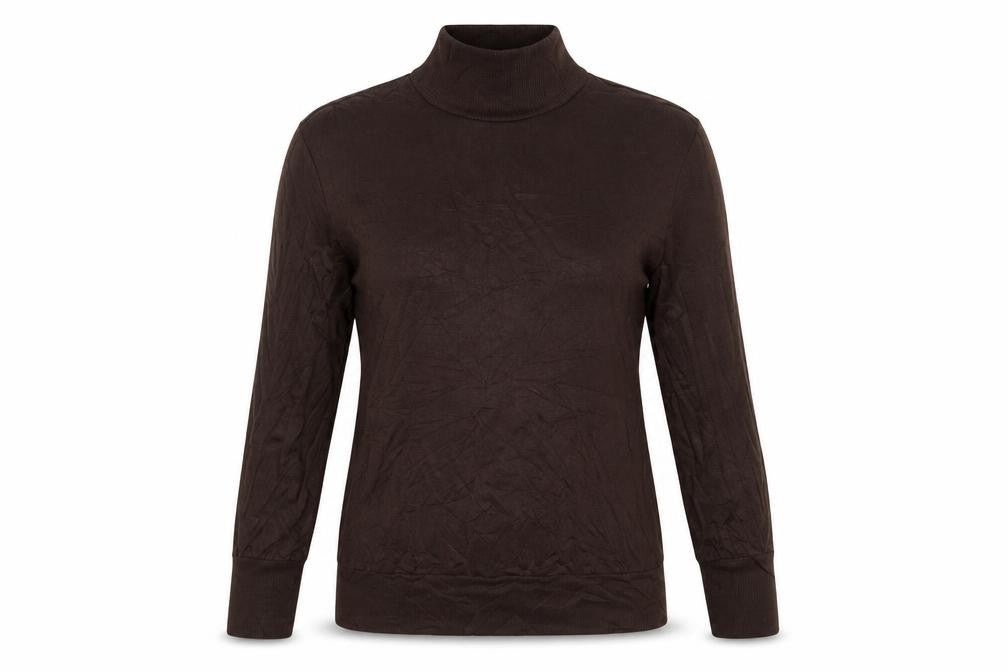 Front view of YAYA Women Brown L Roll Neck Long Sleeve Modal Jersey Top
