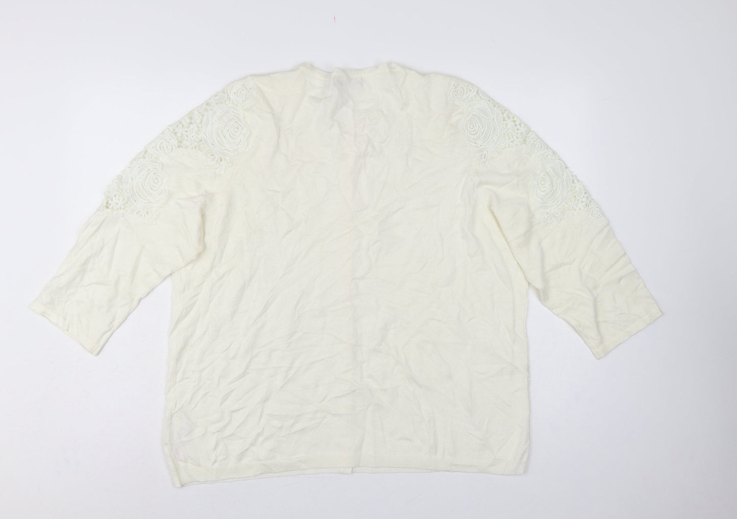 Bonmarché Women’s Ivory L Lace Floral 3/4 Sleeve Cardigan