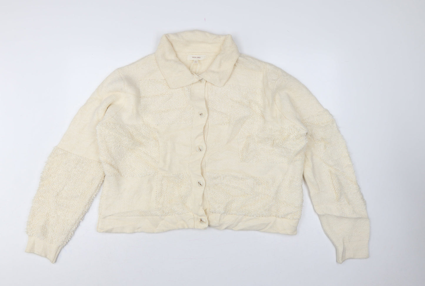 Per Una Women Ivory L Collared Button Chunky Knit Cardigan