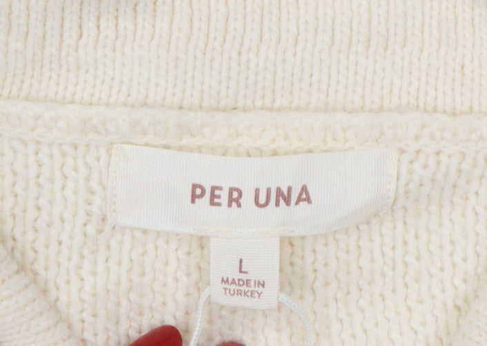 Per Una Women Ivory L Collared Button Chunky Knit Cardigan