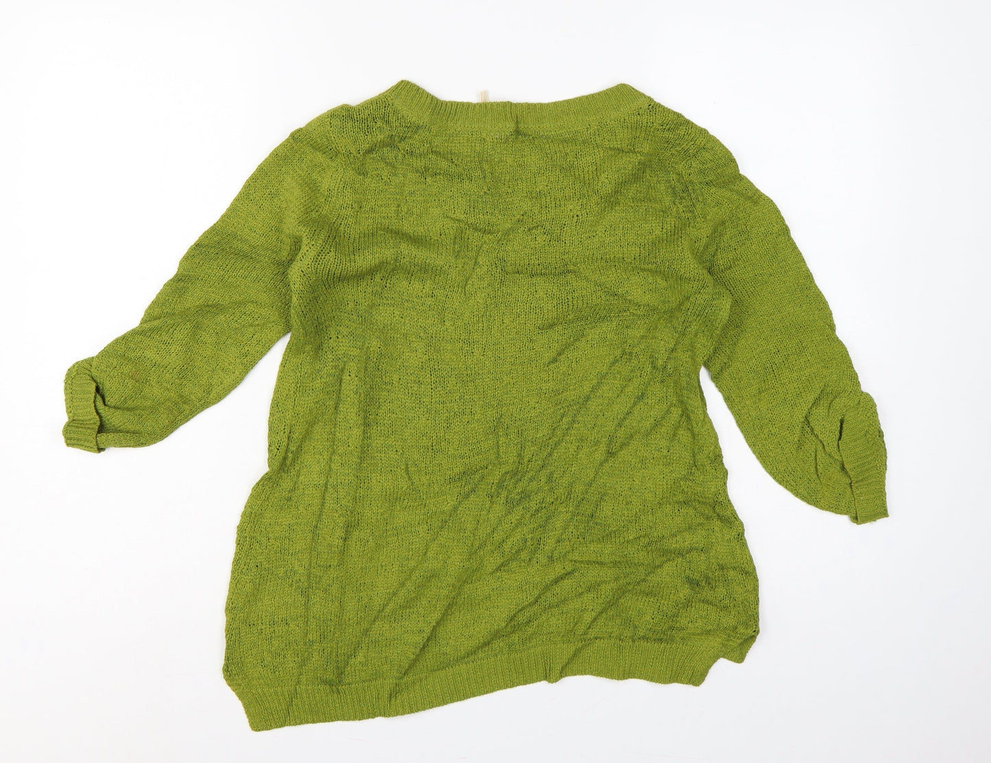 White Stuff Women Green Open Knit Pullover Jumper UK 10 Roll Tab Sleeves