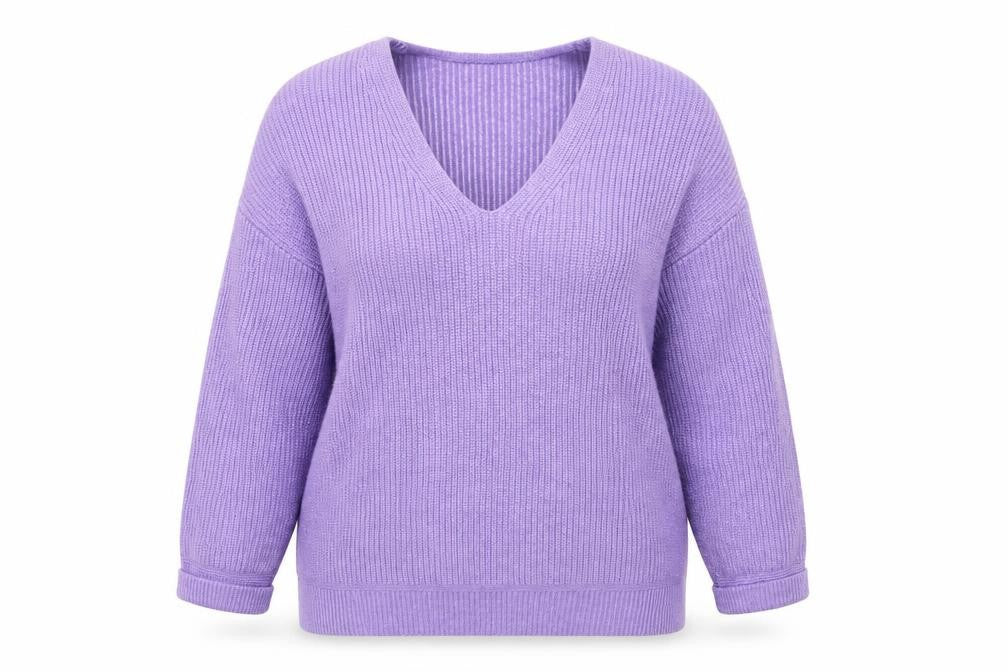 Marks and Spencer Women Purple XL V-Neck Rib Knit Relaxed Jumper
