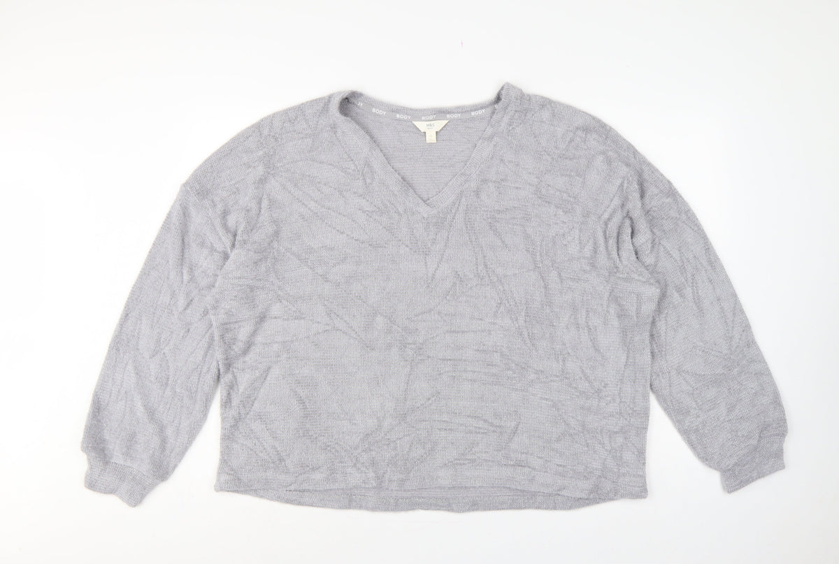 Marks and Spencer Women Grey XL V-Neck Balloon Sleeve Knit Top