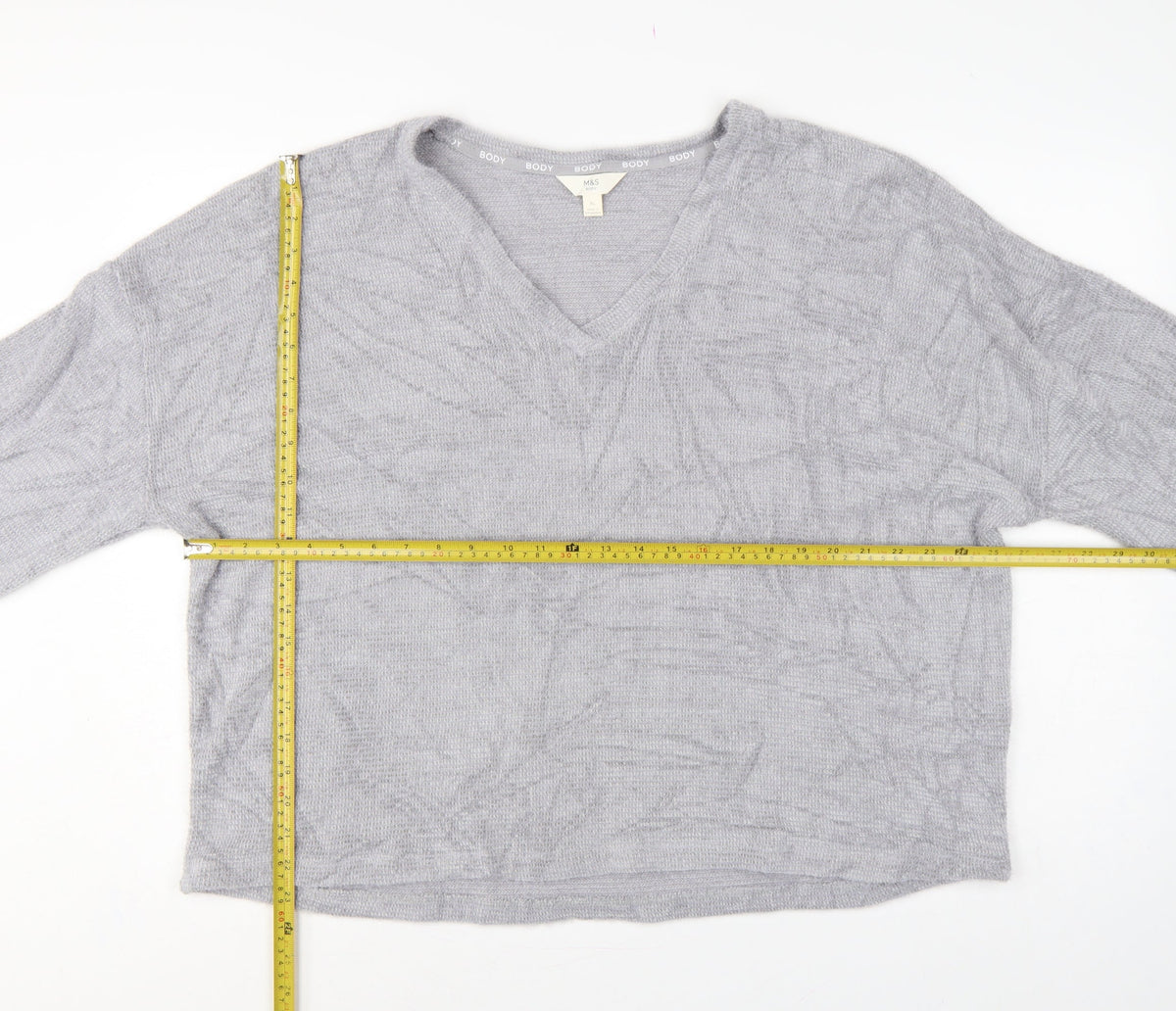 Marks and Spencer Women Grey XL V-Neck Balloon Sleeve Knit Top