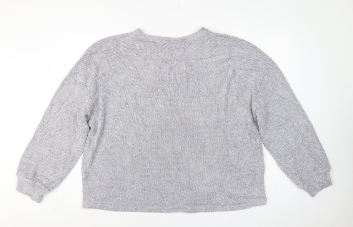 Marks and Spencer Women Grey XL V-Neck Balloon Sleeve Knit Top