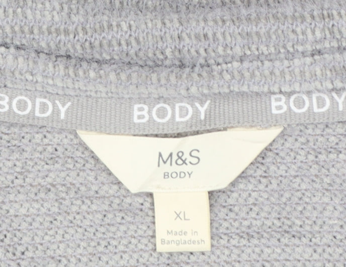 Marks and Spencer Women Grey XL V-Neck Balloon Sleeve Knit Top
