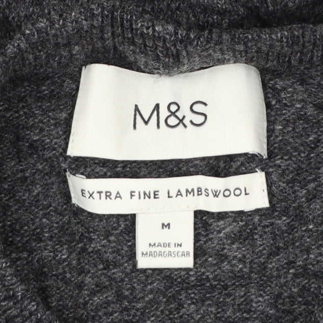 Marks & Spencer Men Grey M Lambswool Crew Neck Pullover Jumper