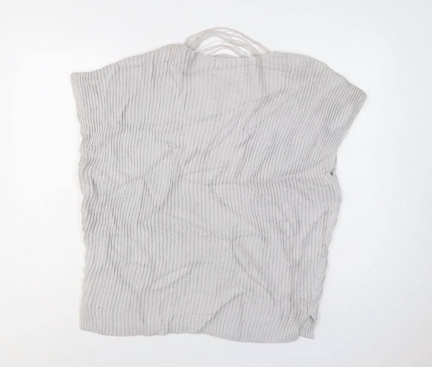 Linea Weekend Women Grey M Fringe V-Neck Ribbed Knit Tunic Jumper