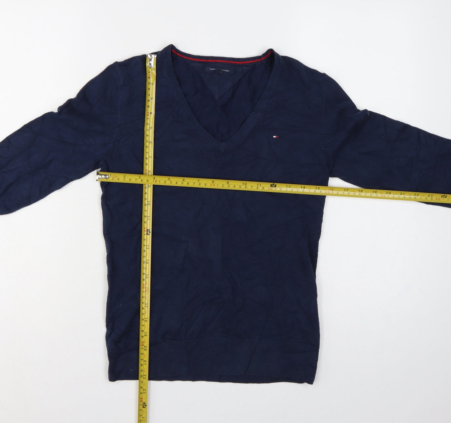Tommy Hilfiger Men’s Blue M V-Neck Cotton Knit Pullover Jumper