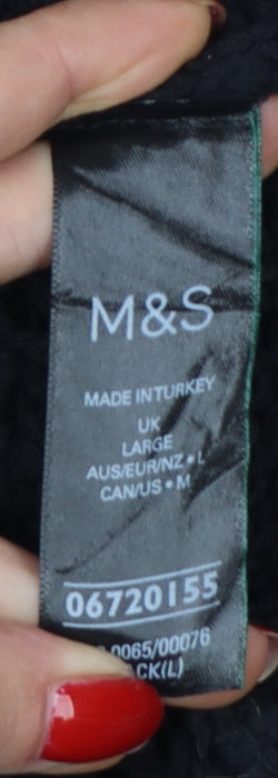 Marks and Spencer Women Black L Open Knit Cable Cardigan