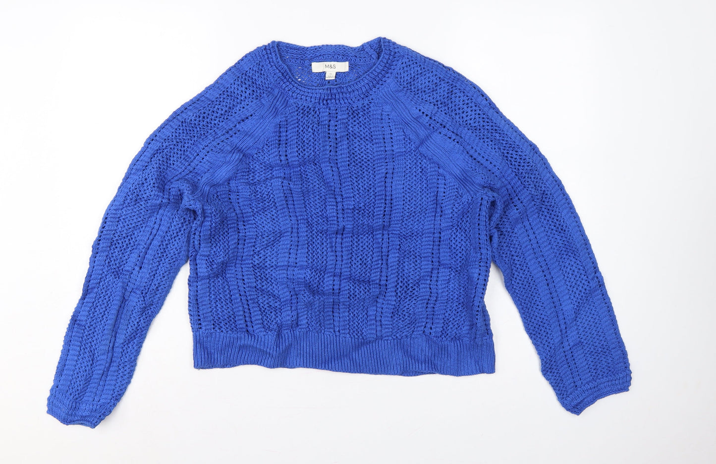 Marks and Spencer Women Blue M Cable Knit Crew Neck Pullover Jumper