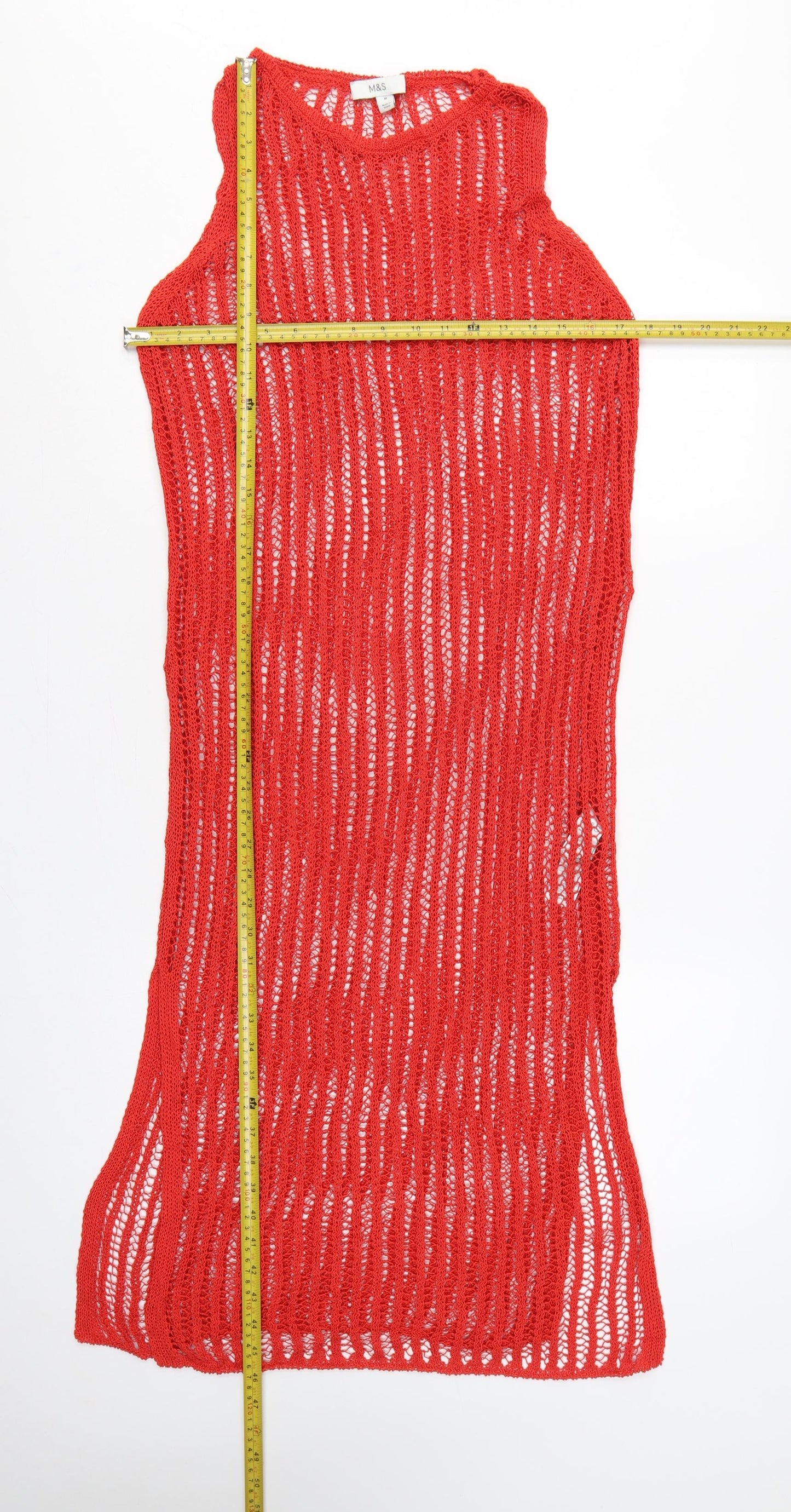 Marks and Spencer Women Red M Open Knit Sheer Maxi Beach Dress