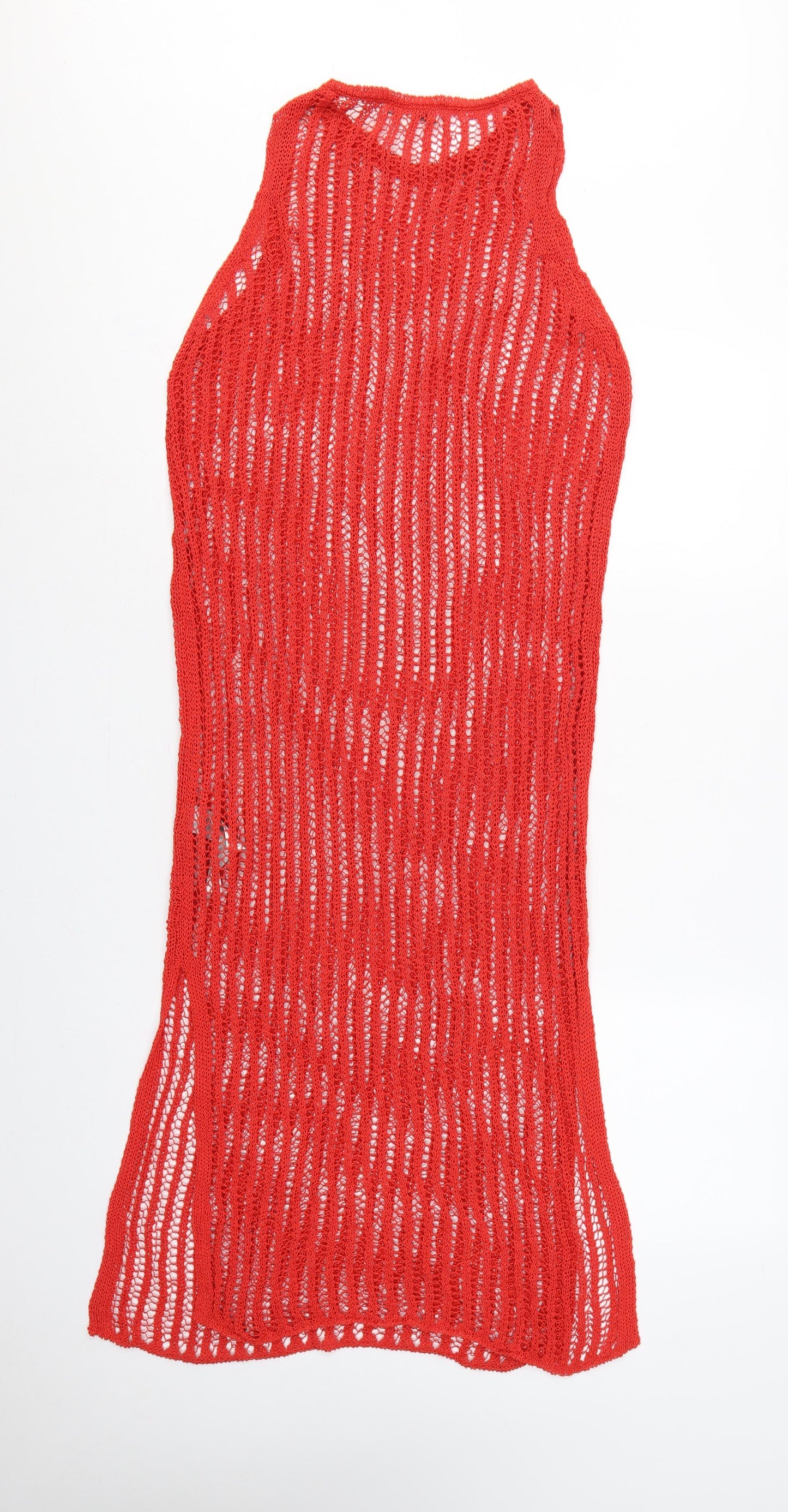 Marks and Spencer Women Red M Open Knit Sheer Maxi Beach Dress