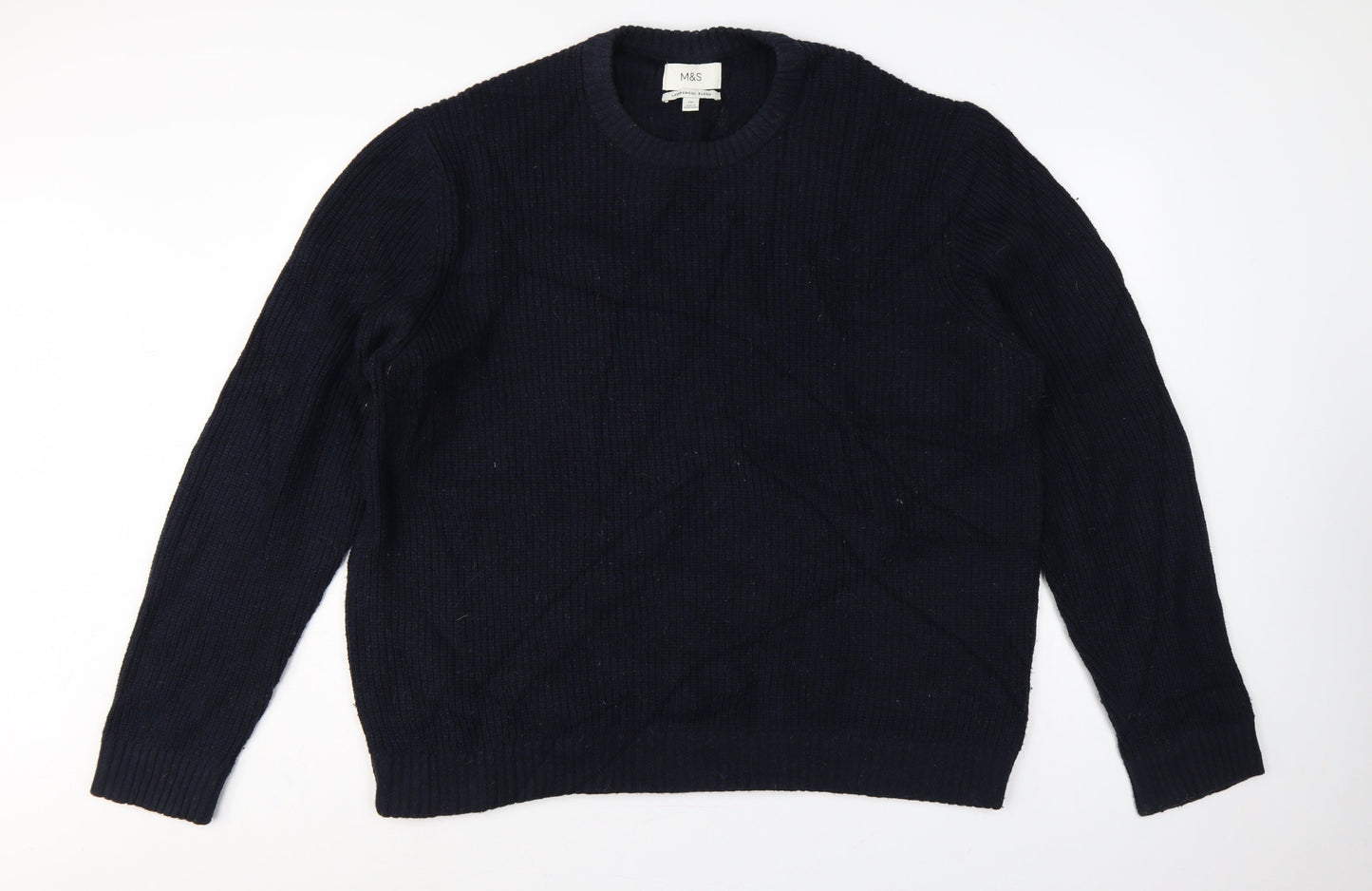 Marks and Spencer Men's Navy 2XL Lambswool Blend Crew Neck Pullover Jumper