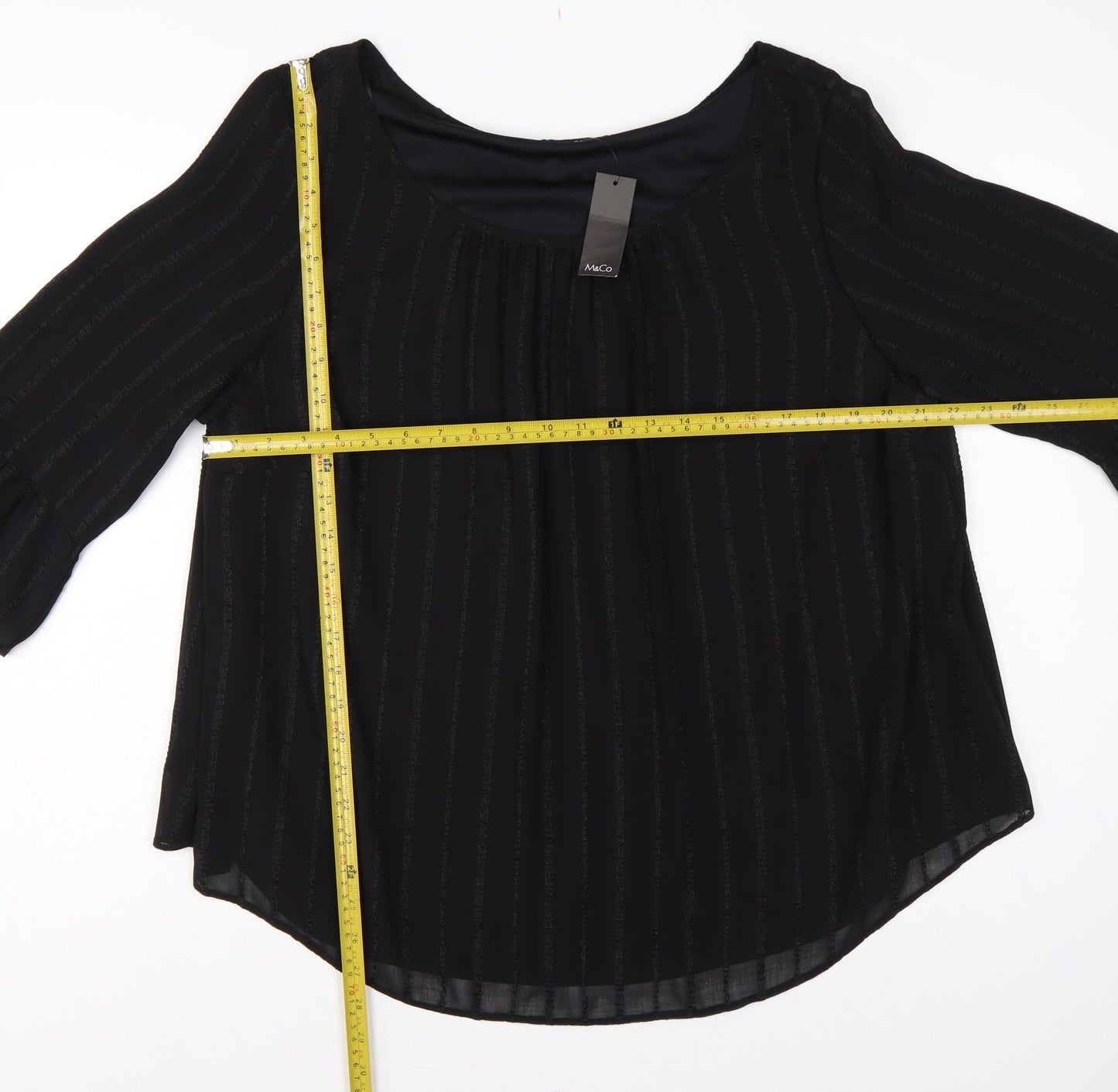 M&Co Women Black Size 20 Chiffon Tunic Bell Sleeve Lined Blouse