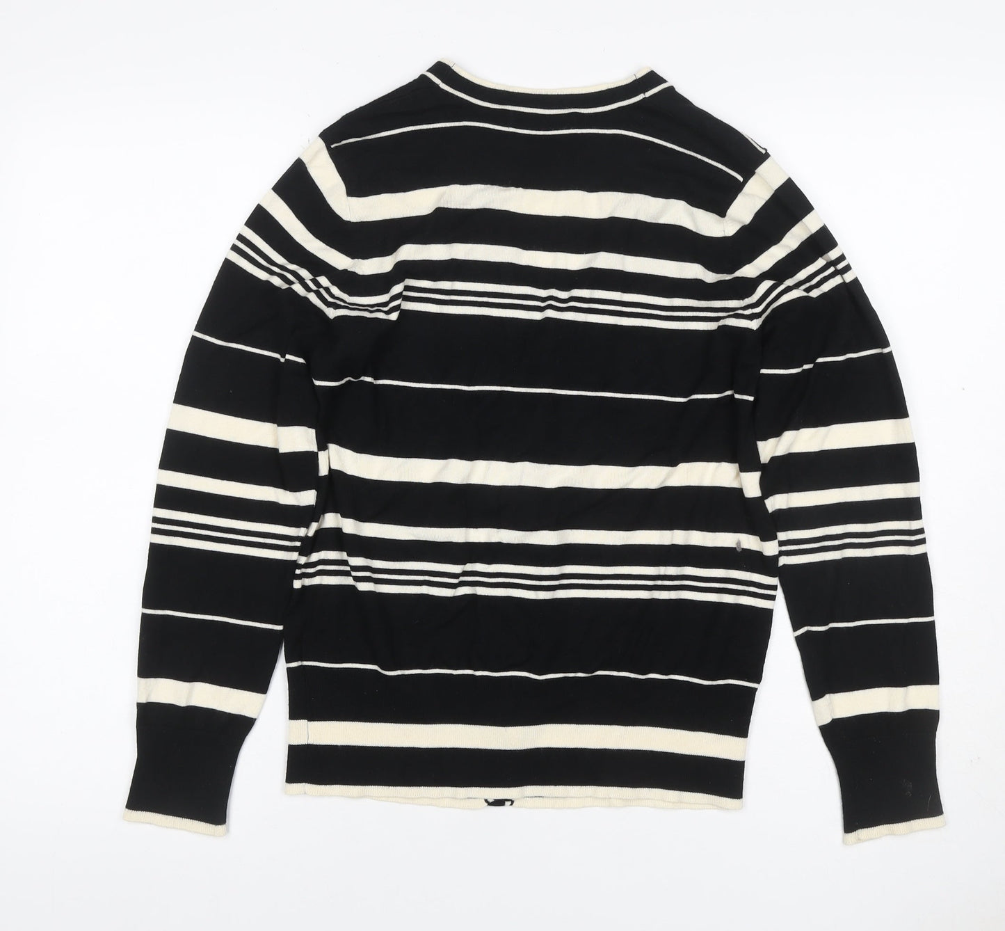 Marks & Spencer Women Black Stripe V-Neck Cotton Cardigan UK 16