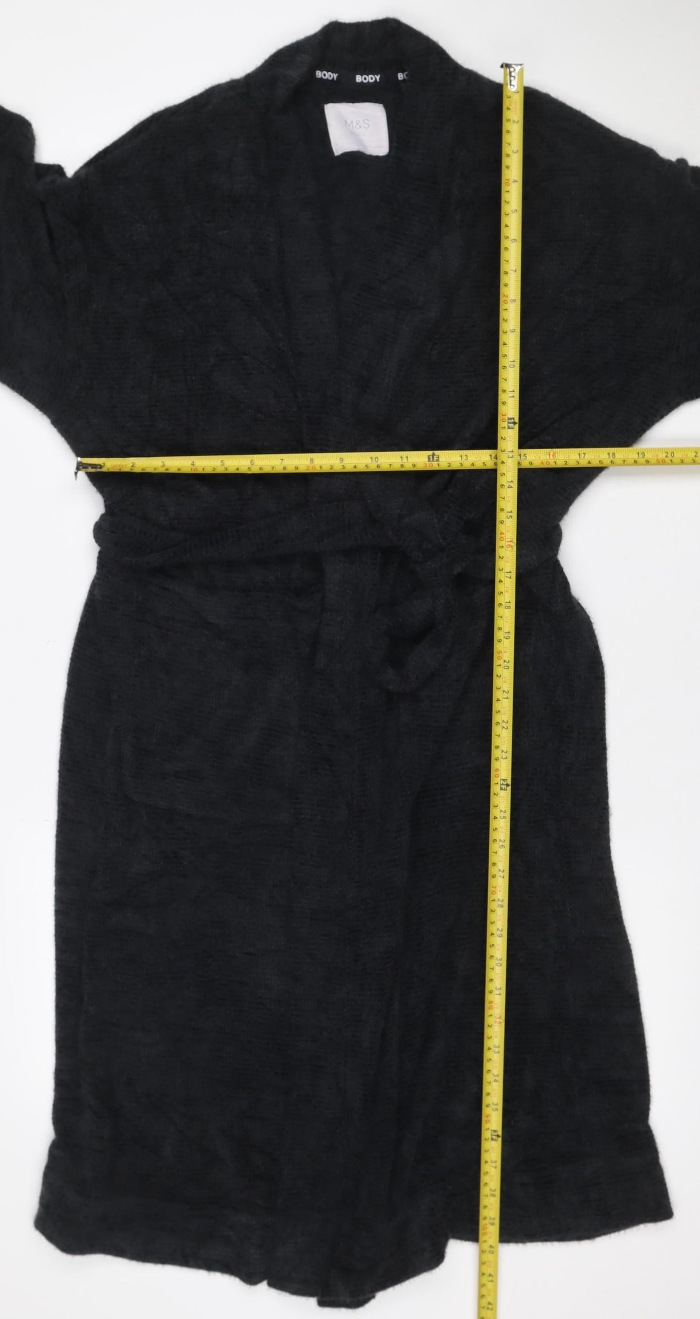 Marks and Spencer Women Black S Knit Belted Long Sleeve Robe