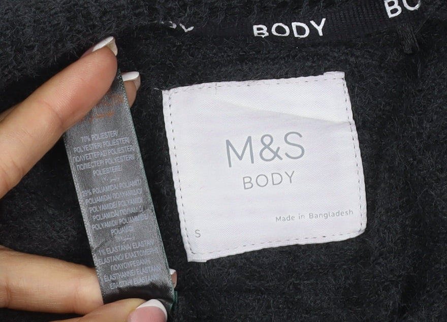 Marks and Spencer Women Black S Knit Belted Long Sleeve Robe