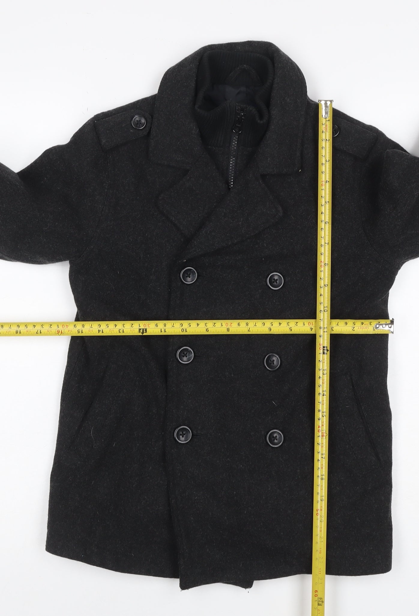 Gap Kids Boys Black 6-7 Years Pea Coat Double-Breasted Wool Blend