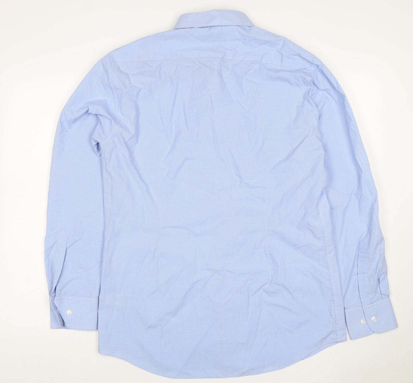 Marks & Spencer Men's Blue 16 Slim Cotton Check Long Sleeve Shirt