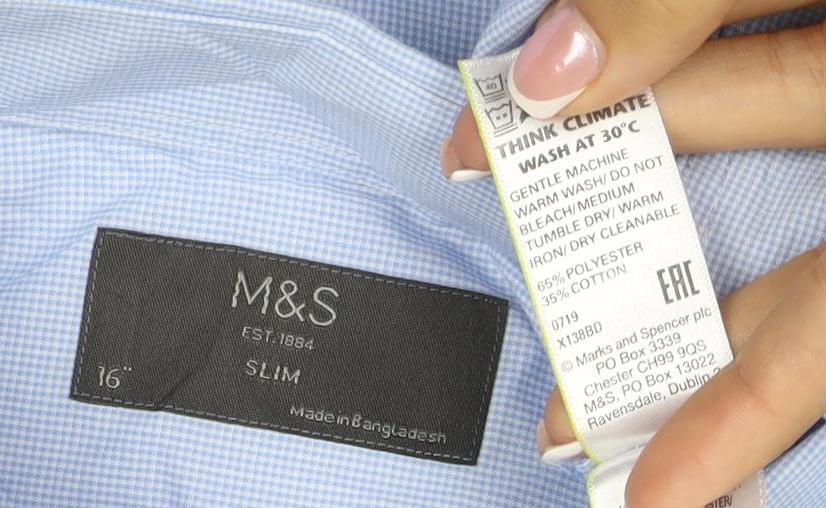 Marks & Spencer Men's Blue 16 Slim Cotton Check Long Sleeve Shirt