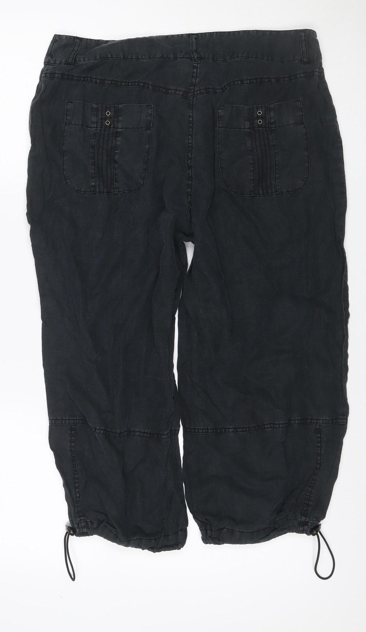 Next Women’s Black Linen Cargo Trousers Petite UK 14 Drawstring