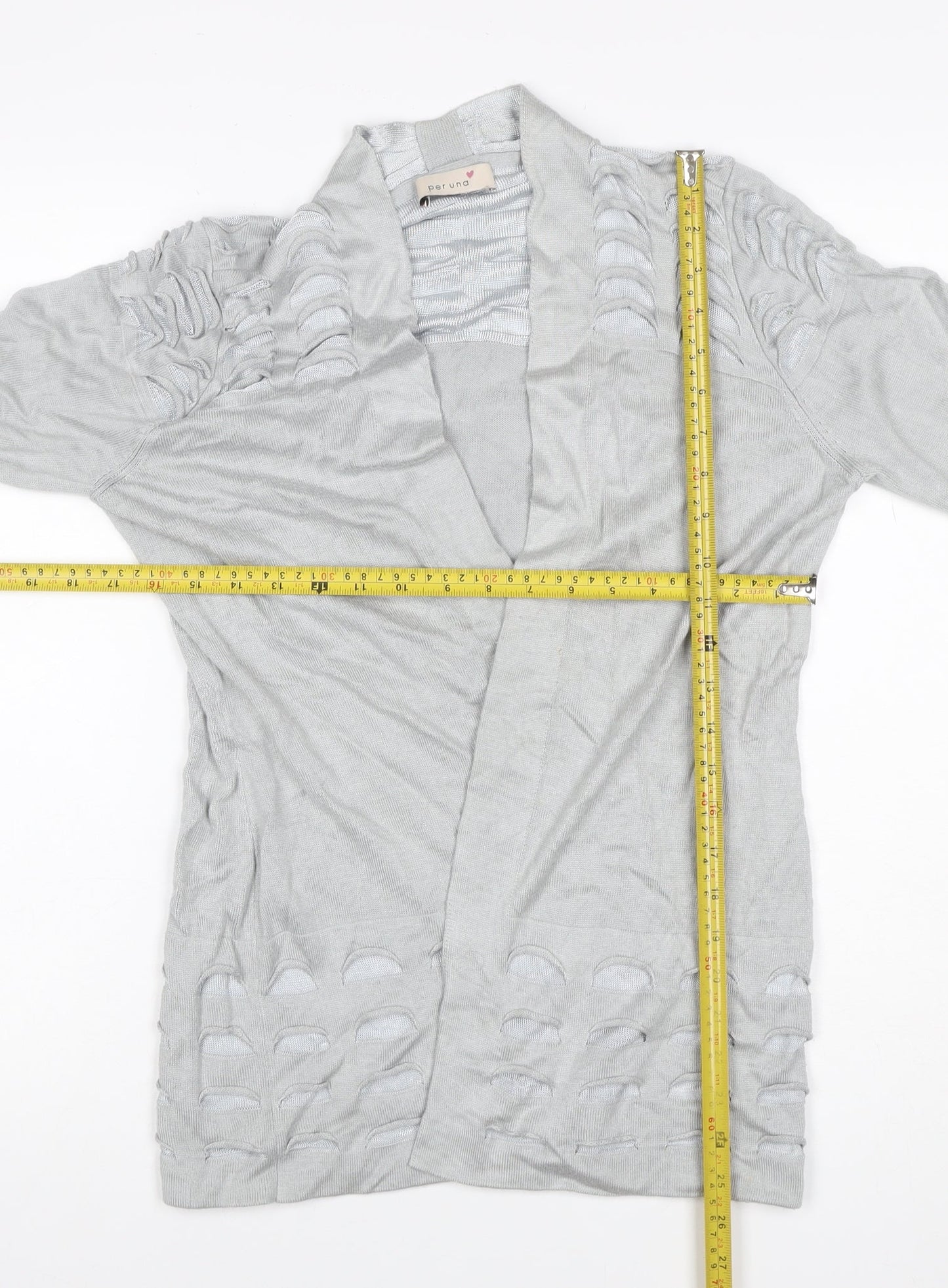 Per Una Women Grey UK 12 Open Knit Long Sleeve Cardigan