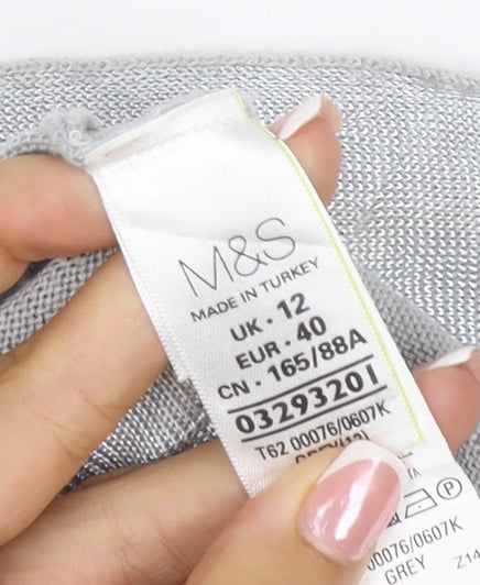Per Una Women Grey UK 12 Open Knit Long Sleeve Cardigan