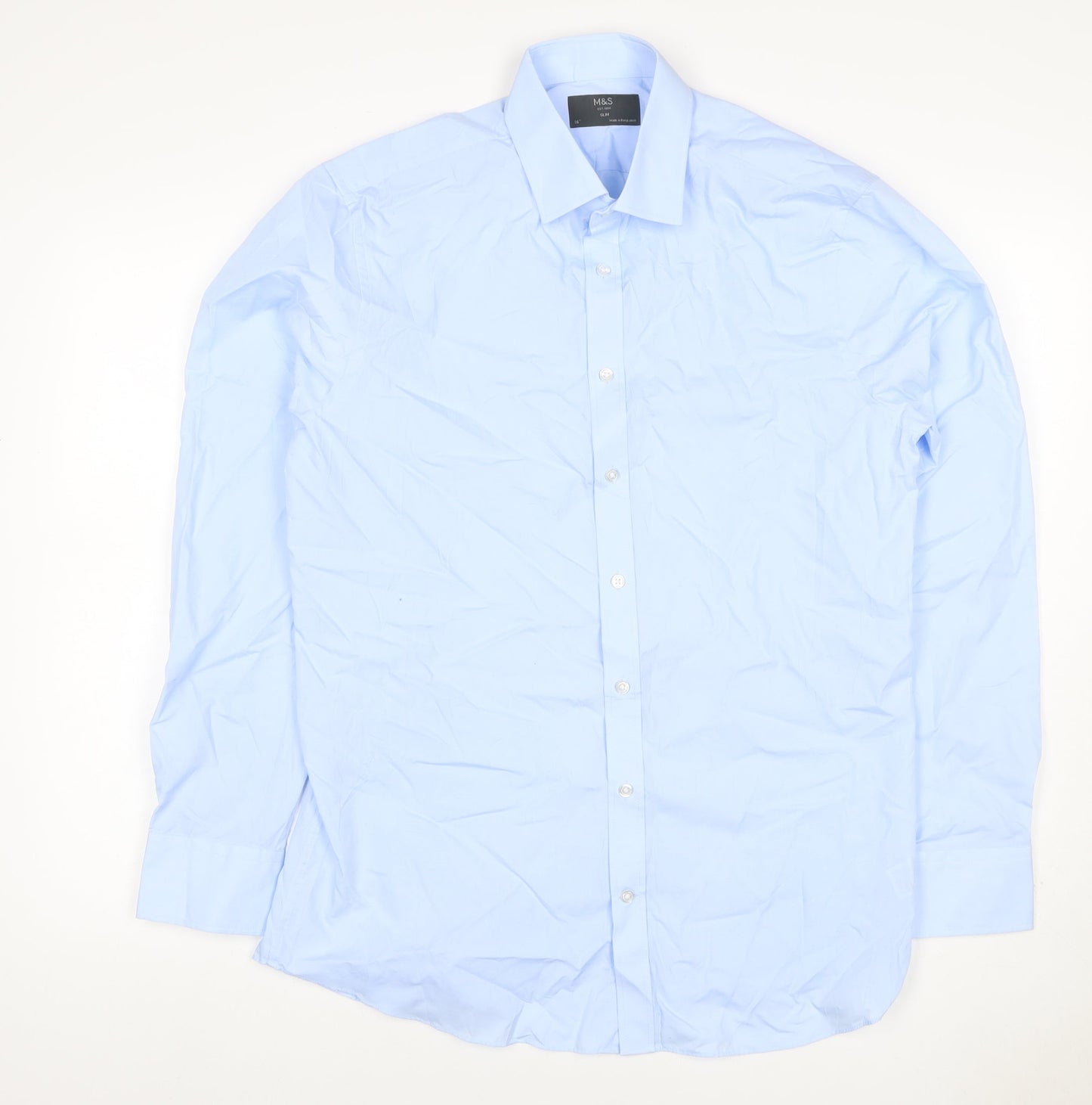 Marks and Spencer Men Blue 16 Slim Fit Long Sleeve Business Shirt