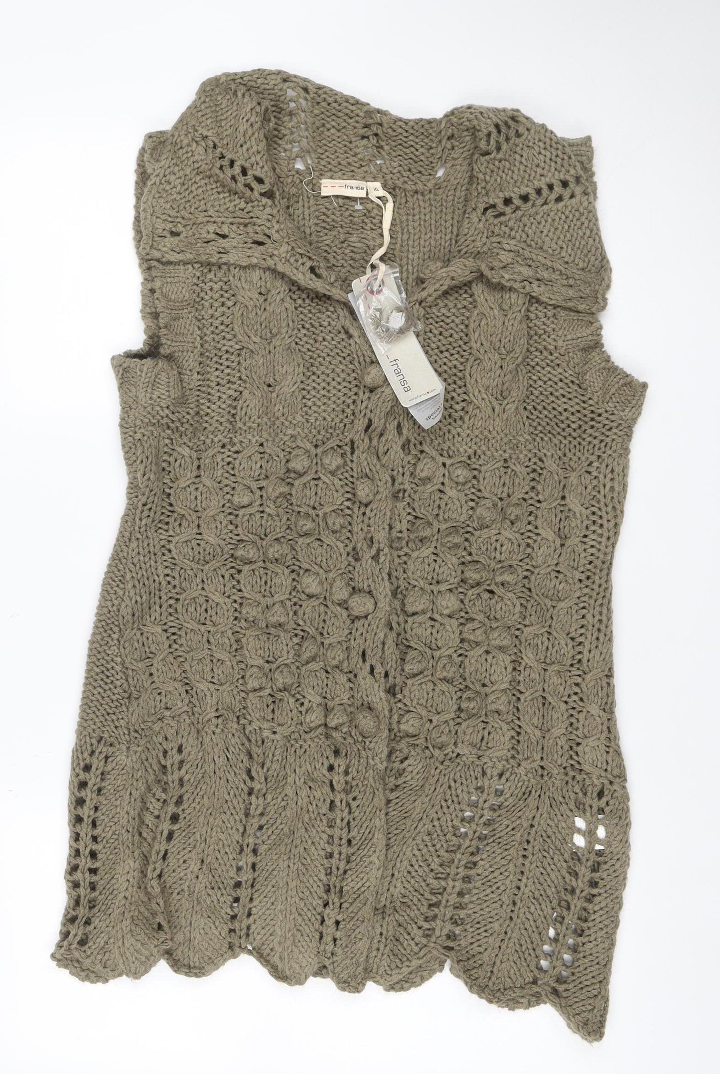 Fransa Women’s Grey XL Cable Knit Button Cardigan Long Sleeve