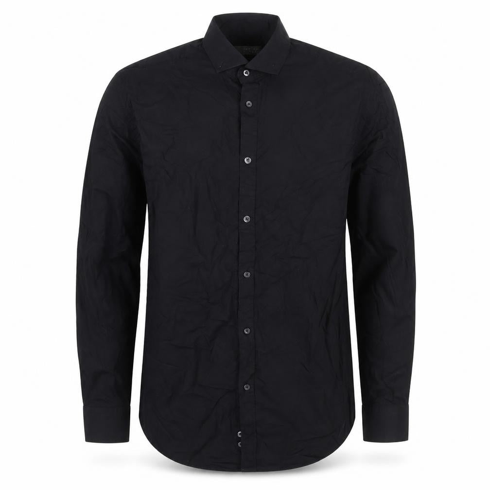 Zara Men Black M Slim Fit Cotton Long Sleeve Button-Up Shirt
