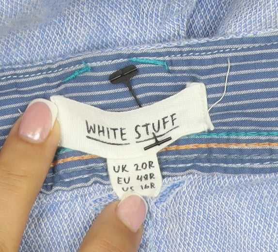 White Stuff Women Blue Linen Cropped Wide Leg Trousers UK 20