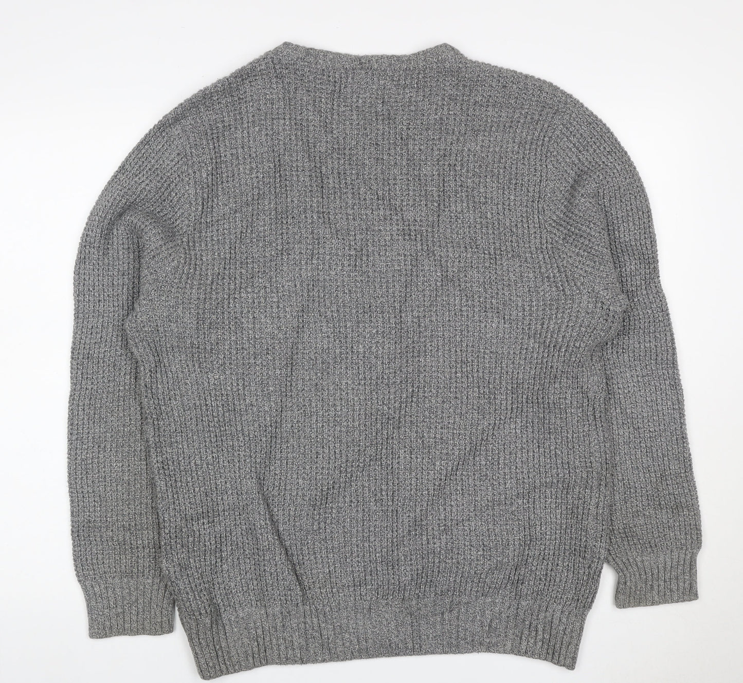 Marks and Spencer Men's Grey L Pure Cotton Rib Knit Crew Neck Jumper