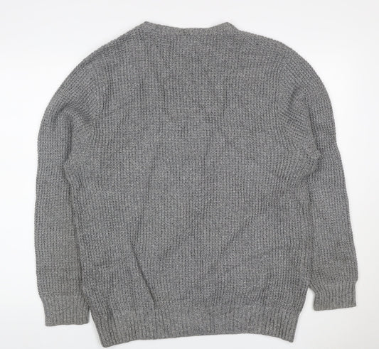 Marks and Spencer Men's Grey L Pure Cotton Rib Knit Crew Neck Jumper