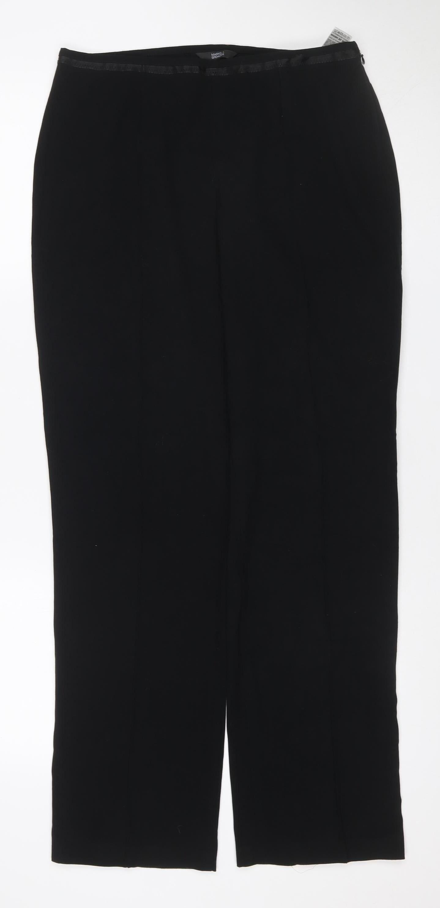 Marks and Spencer Women Black UK 12 Long Wide-Leg Stretch Trousers
