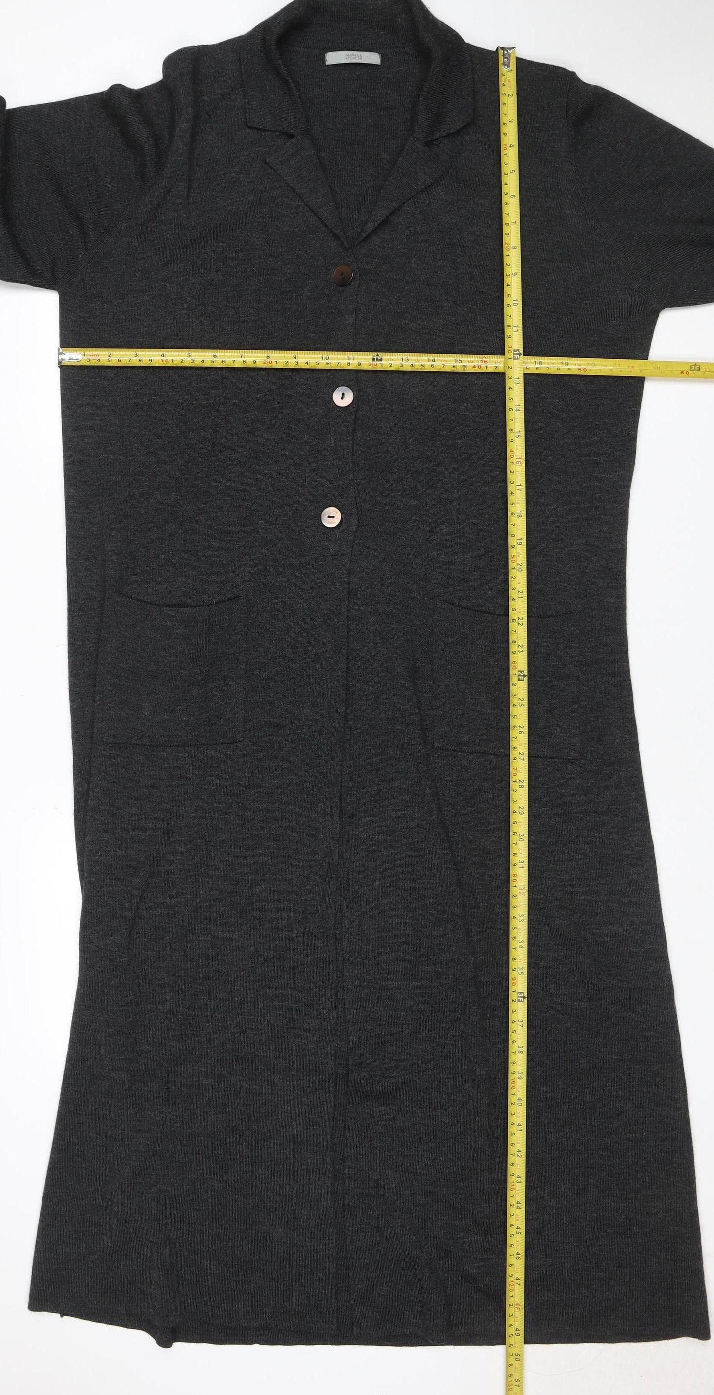Marks & Spencer Women Grey UK 20 Long V-Neck Wool Blend Cardigan