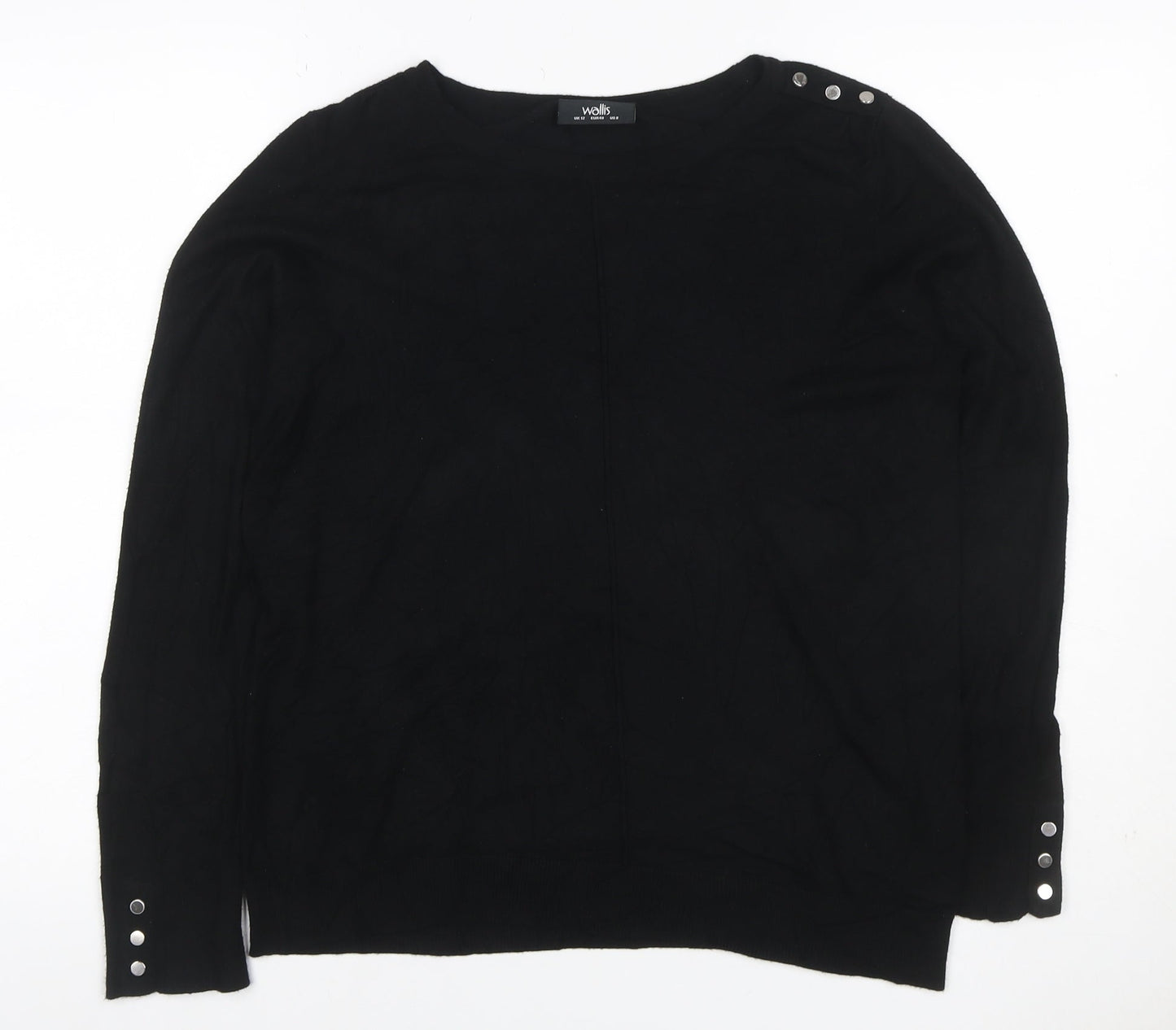 Wallis Women Black UK 12 Stud Button Detail Round Neck Knit Jumper