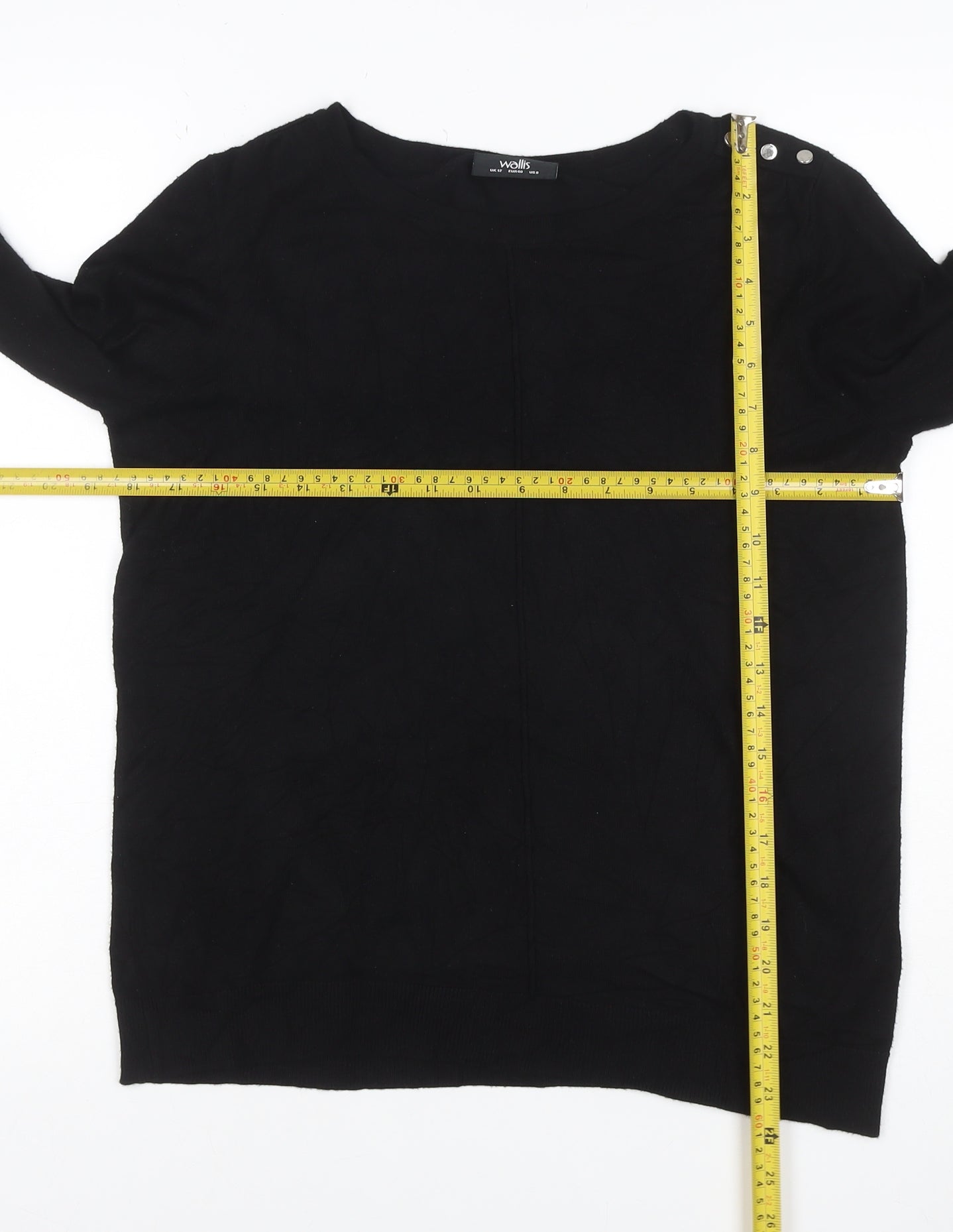 Wallis Women Black UK 12 Stud Button Detail Round Neck Knit Jumper
