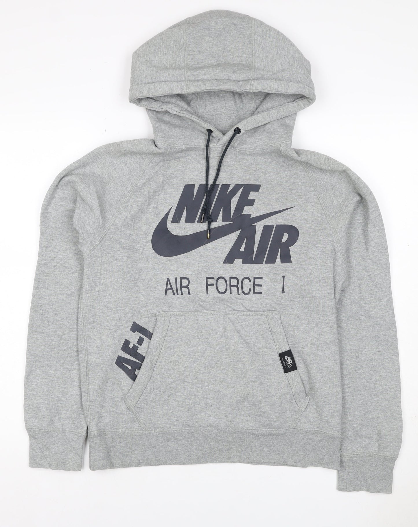 Nike Air Force 1 Unisex Kids Grey Pullover Hoodie S Logo