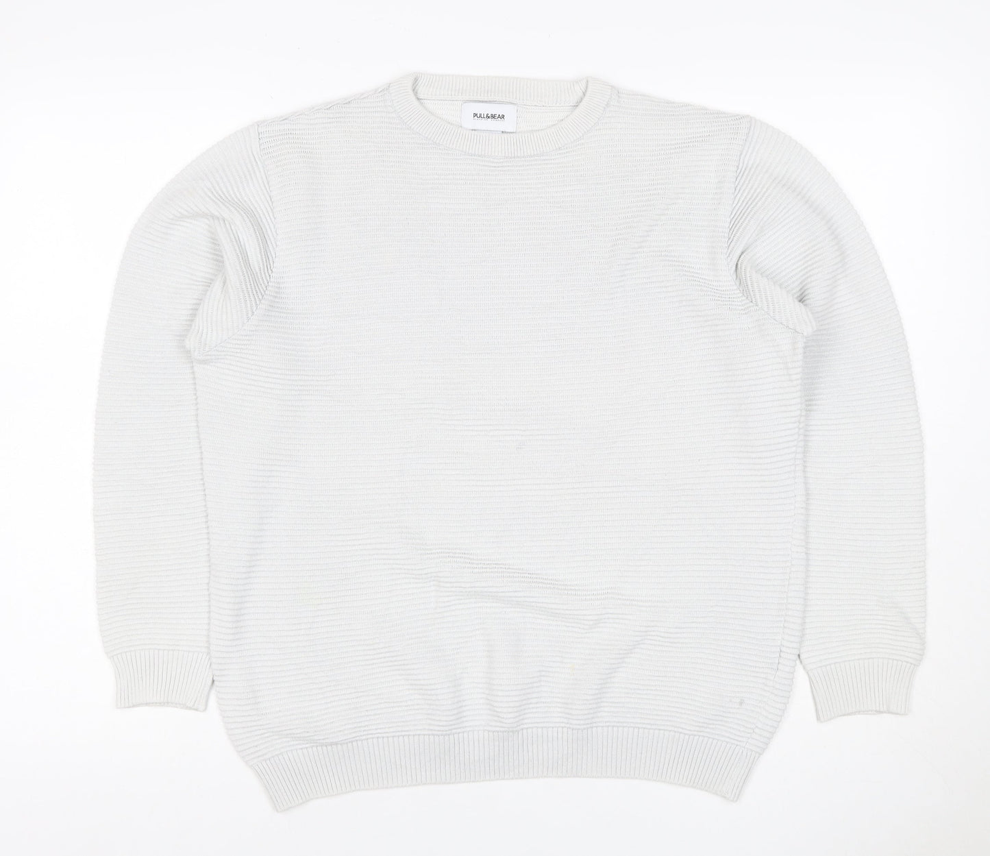 Pull&Bear Men’s White M Crew Neck Cotton Blend Knit Pullover Jumper