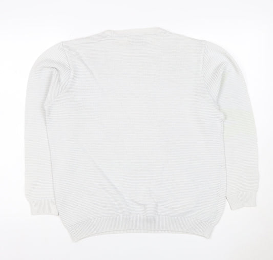 Pull&Bear Men’s White M Crew Neck Cotton Blend Knit Pullover Jumper