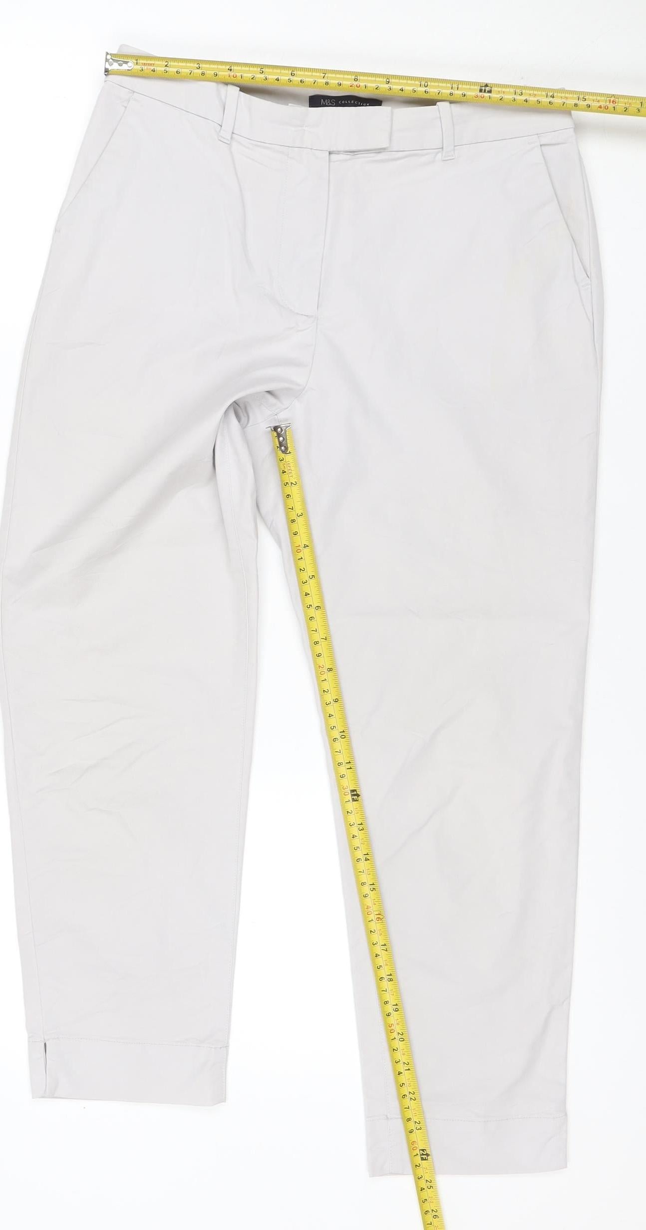 M&S Women’s Grey UK 10 Short Straight Leg Cotton Blend Trousers