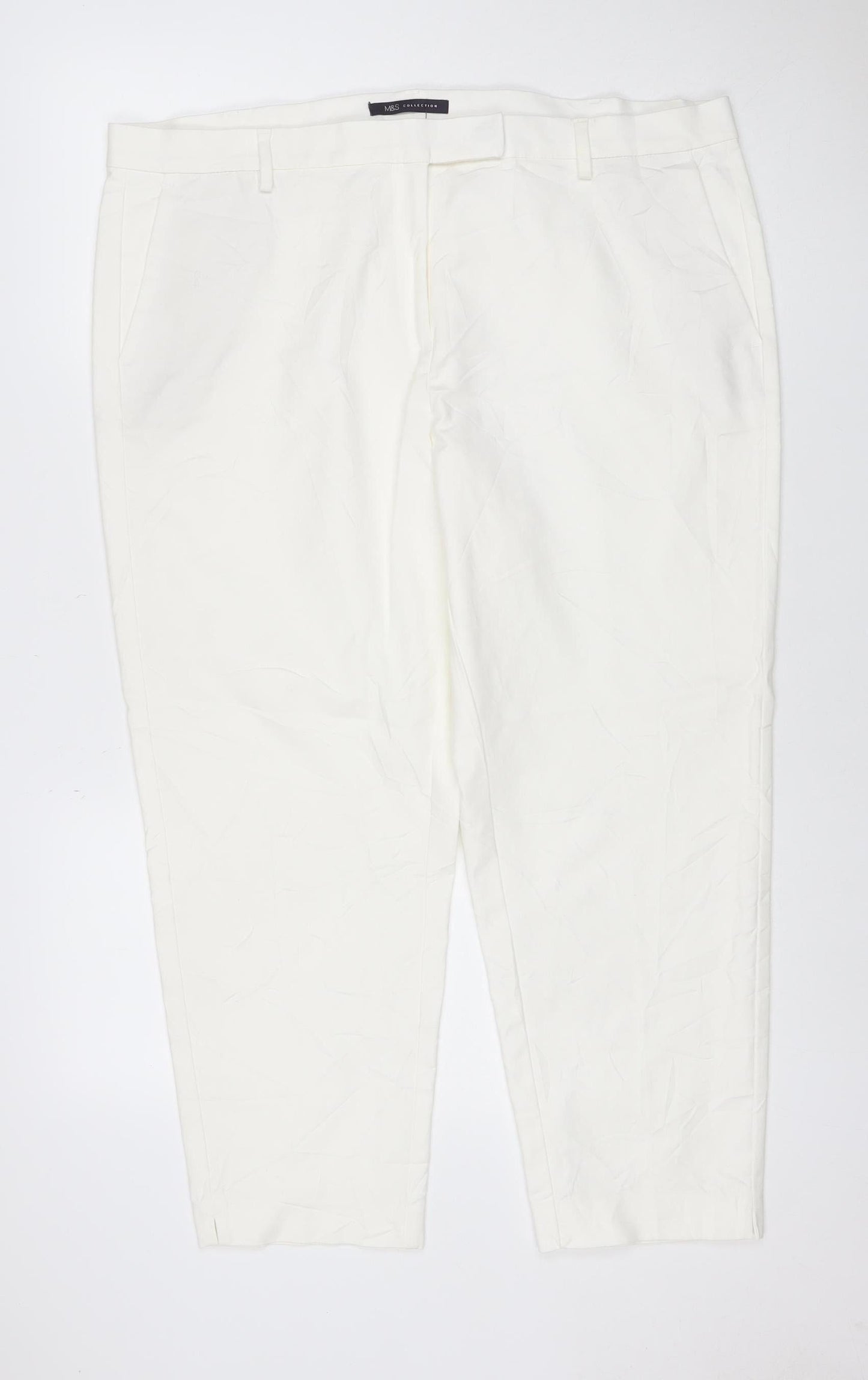 Marks & Spencer Women’s White UK 20 Regular Straight Cotton Trousers