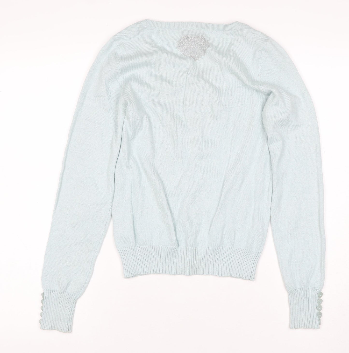 Soaked in Luxury Women Blue XS Heart Button Knit Cardigan
