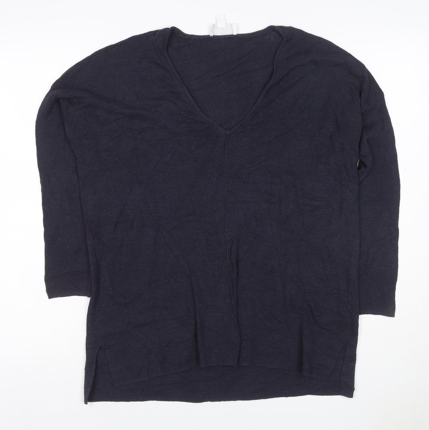 White Label The White Company Women Navy S V-Neck Knit Tunic Top